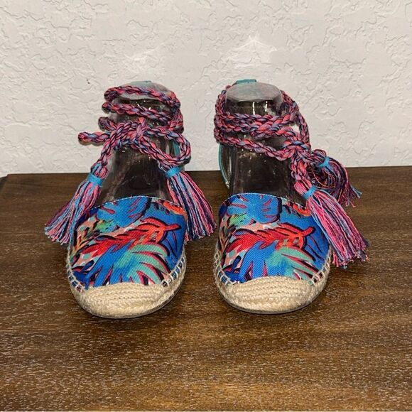 Sam Edelman Circus Tropical Floral Print Rope  Lace Up Espadrille Sandal Shoes - Picture 3 of 8